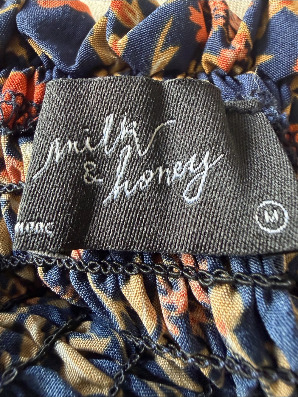 Milk & Honey Floral Tie-Front Navy Boho Top - Picture 3 of 3